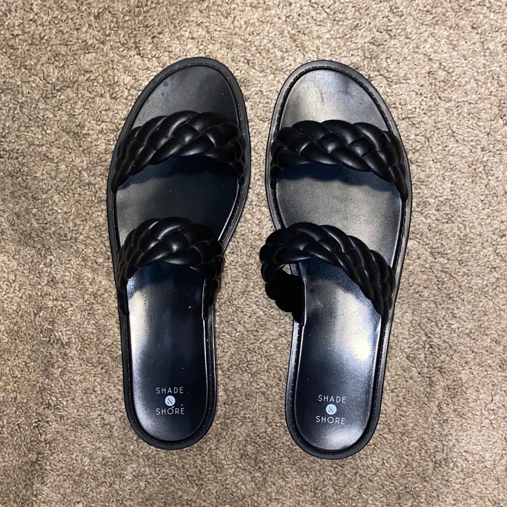 Shade & Shore Black Braided Slide Sandals